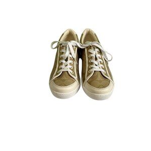 Coach Percy Sneakers Signature Canvas Tan Monogram Low Top Lace Up Shoes